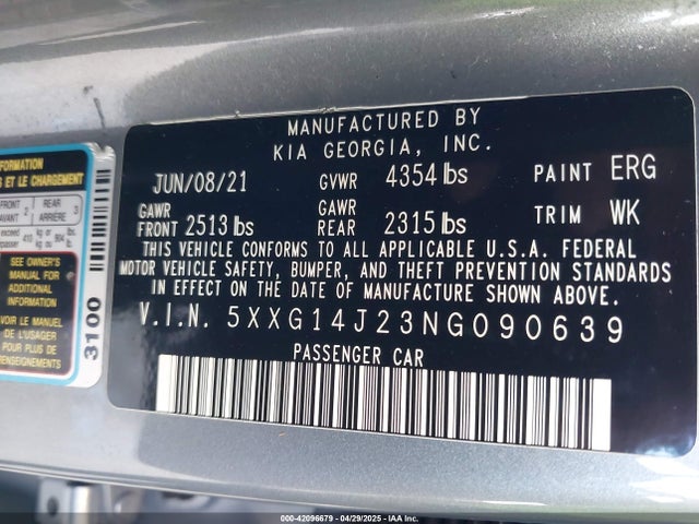 5XXG14J23NG090639 KIA K5 LXS
