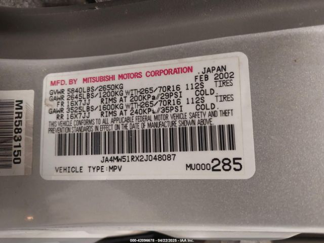 2002 MITSUBISHI MONTERO JA4MW51RX2J048087 Photo 8