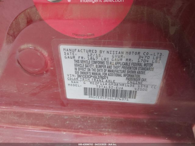 3N1CE2CP1GL376371 Nissan Versa Note Sv