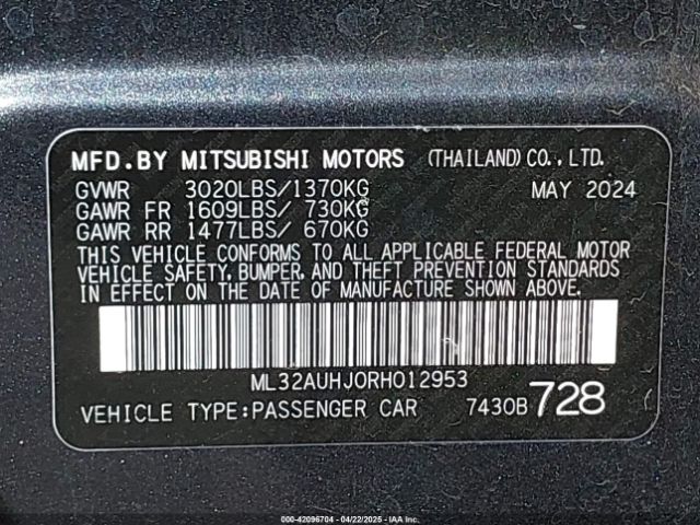 ML32AUHJ0RH012953 Mitsubishi Mirage Es/le