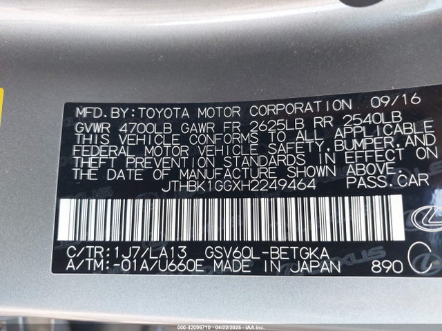 JTHBK1GGXH2249464 Lexus 2gr-fe