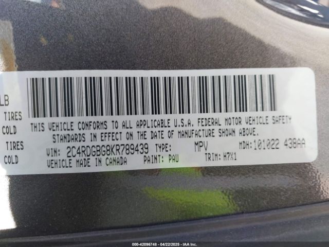 2C4RDGBG8KR789439 Dodge Grand Caravan Se