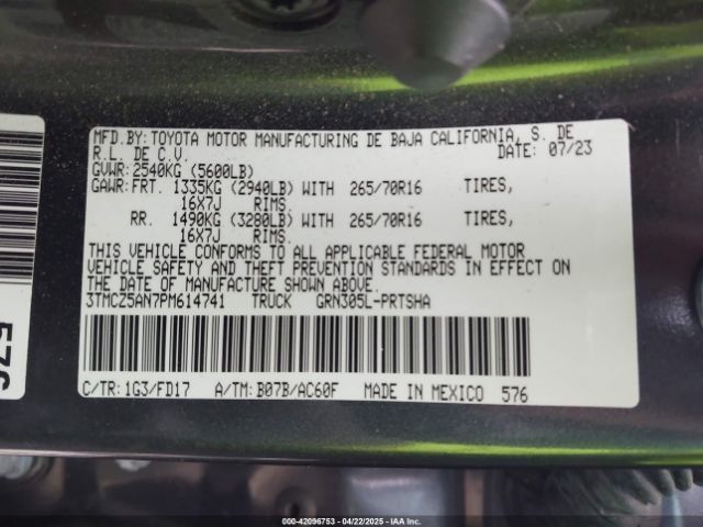 3TMCZ5AN7PM614741 Toyota Tacoma Trd Off Road