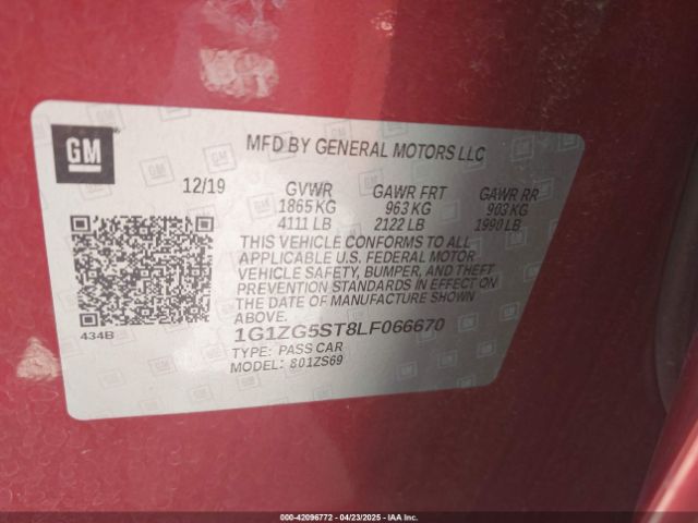 1G1ZG5ST8LF066670 Chevrolet Malibu Fwd Rs