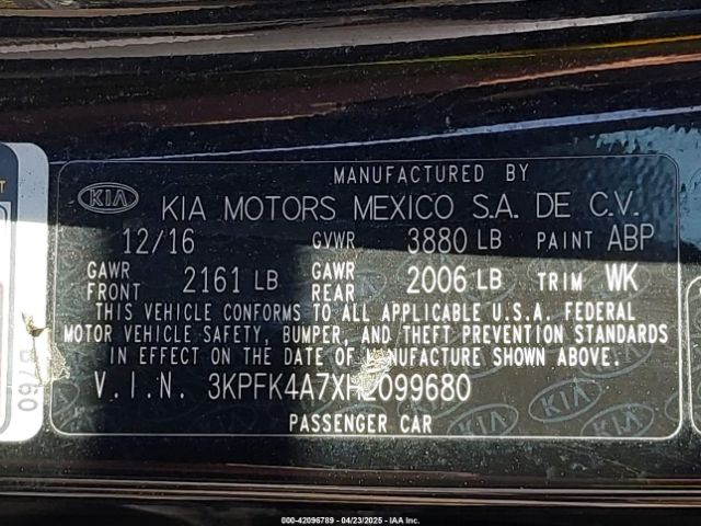 3KPFK4A7XHE099680 KIA FORTE LX