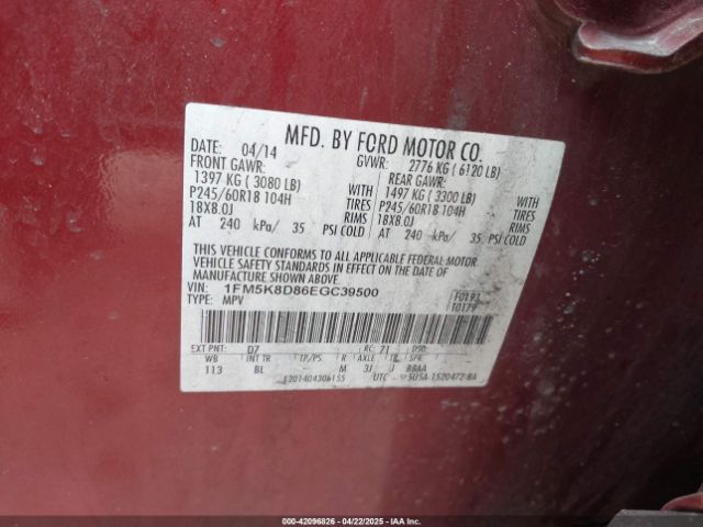 1FM5K8D86EGC39500 Ford EXPLORER XLT