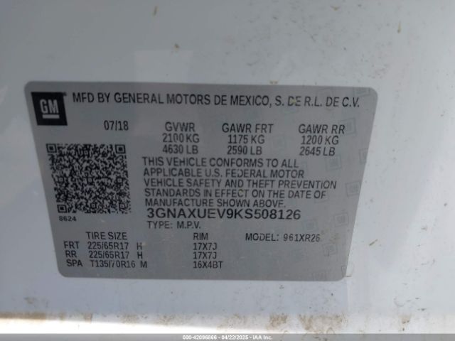 3GNAXUEV9KS508126 Chevrolet EQUINOX LT