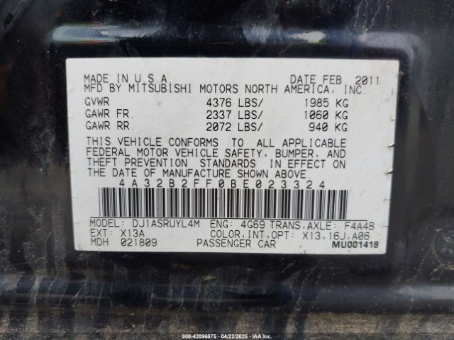 2011 MITSUBISHI GALANT 4A32B2FF0BE023324 Photo 8