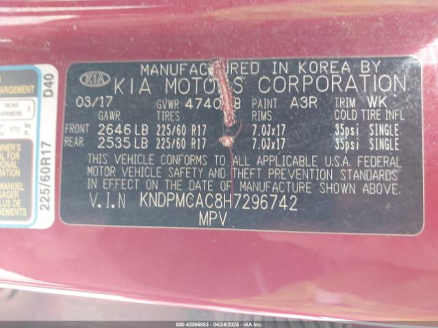 KNDPMCAC8H7296742 KIA Sportage Lx