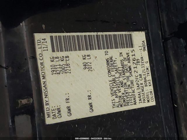 1N4AL3AP2FC212615 Nissan Altima 2.5 S