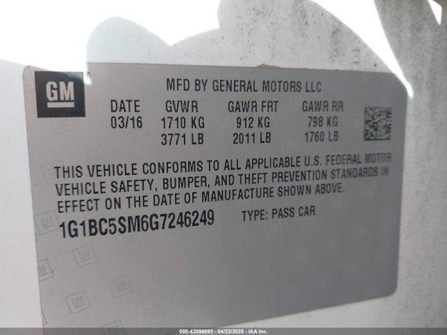 1G1BC5SM6G7246249 Chevrolet Cruze Ls Auto