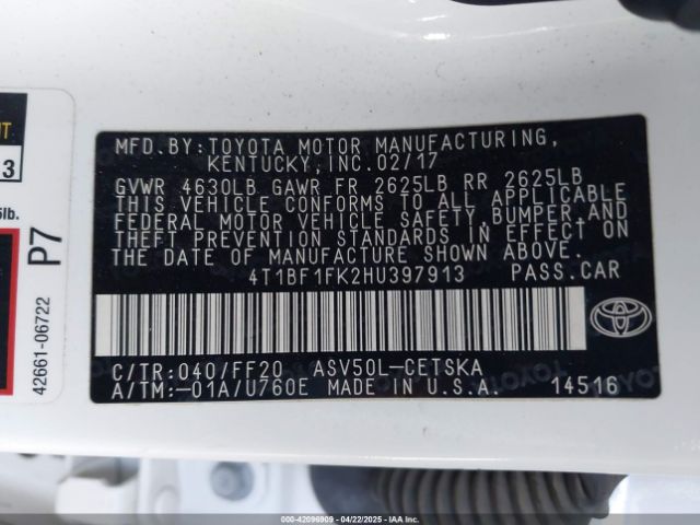 4T1BF1FK2HU397913 Toyota CAMRY SE