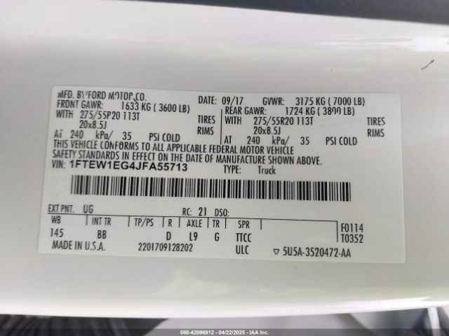 1FTEW1EG4JFA55713 Ford F-150 Platinum