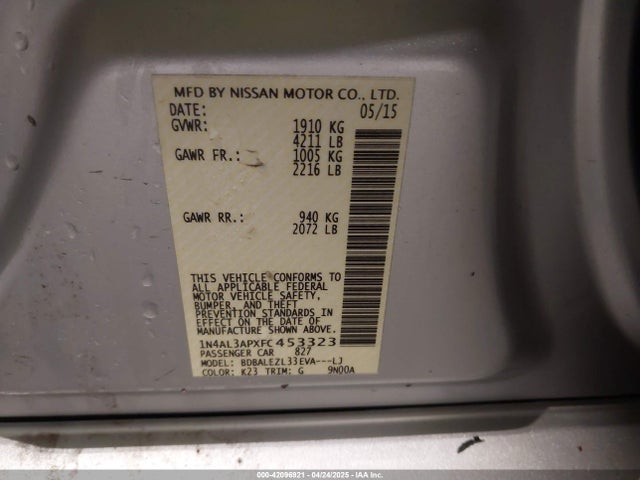 Nissan Altima 2.5 S 2015 1N4AL3APXFC453323 Image 9