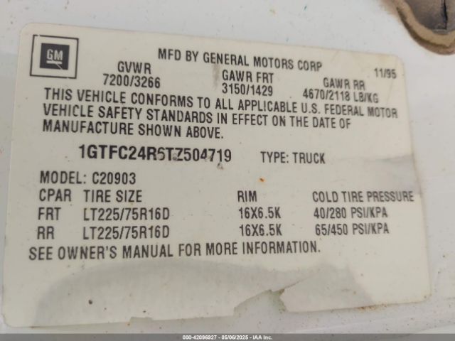 1996 GMC SIERRA 1GTFC24R6TZ504719 Photo 8