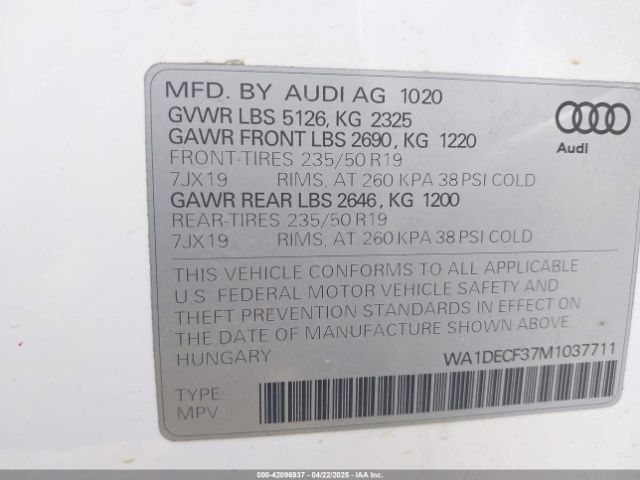 WA1DECF37M1037711 Audi Q3 Premium 45 Tfsi S Line Quattro Tiptronic