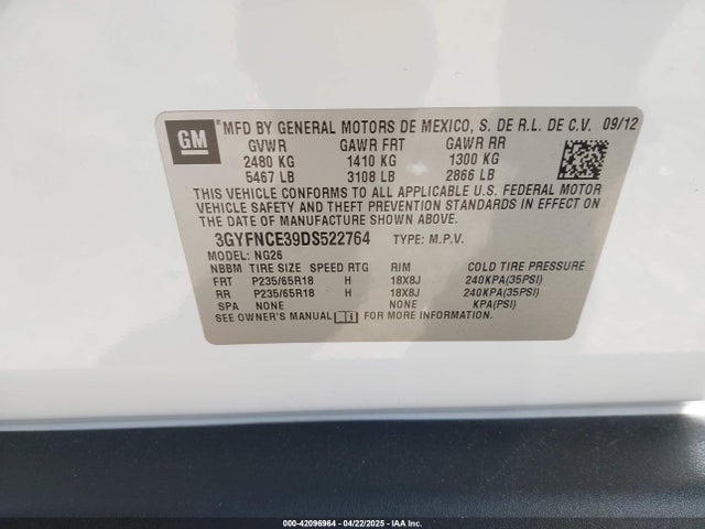 2013 CADILLAC SRX 3GYFNCE39DS522764 Photo 8