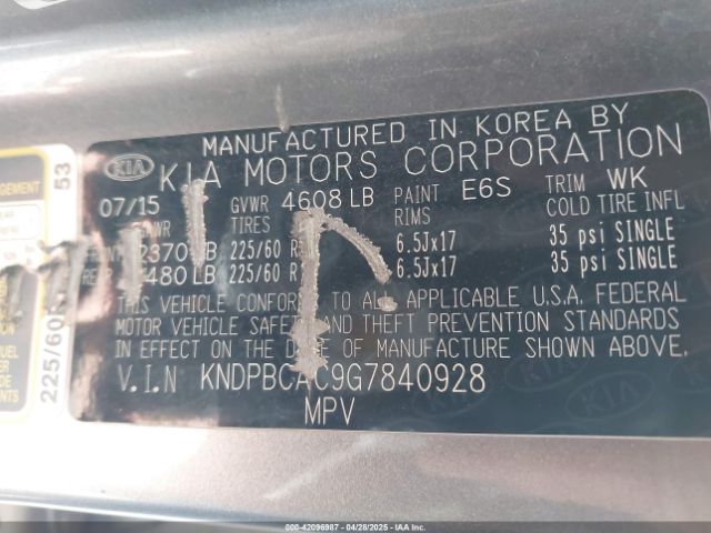 KNDPBCAC9G7840928 KIA Sportage Lx