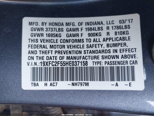 19XFC2F55HE037158 Honda Civic Lx