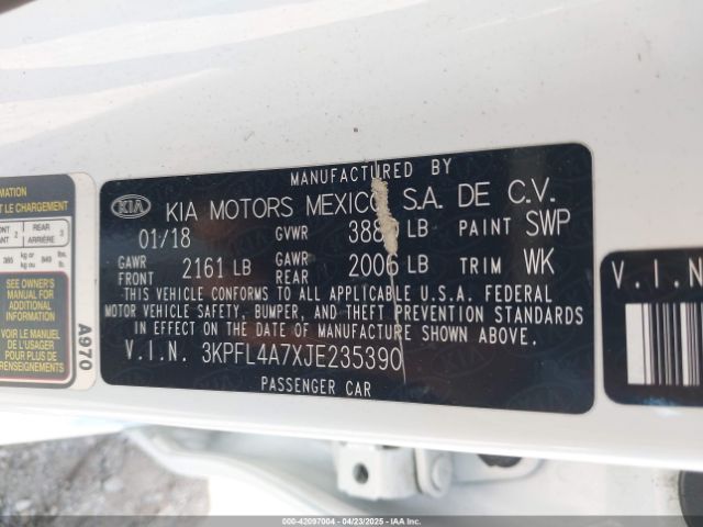 3KPFL4A7XJE235390 KIA FORTE LX
