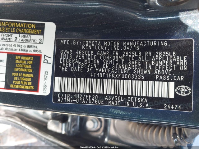 4T1BF1FKXFU063335 Toyota CAMRY SE