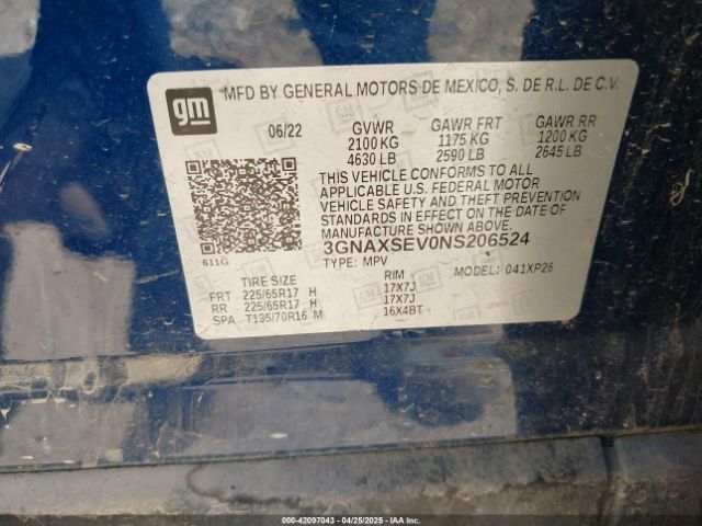 3GNAXSEV0NS206524 Chevrolet Equinox Awd Ls