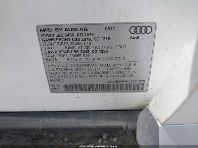 WA1BNAFYXJ2041670 Audi Q5 2.0t Premium/2.0t Tech Premium