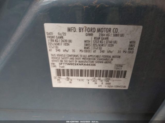 3FTTW8E9XNRA44306 Ford Maverick Xlt