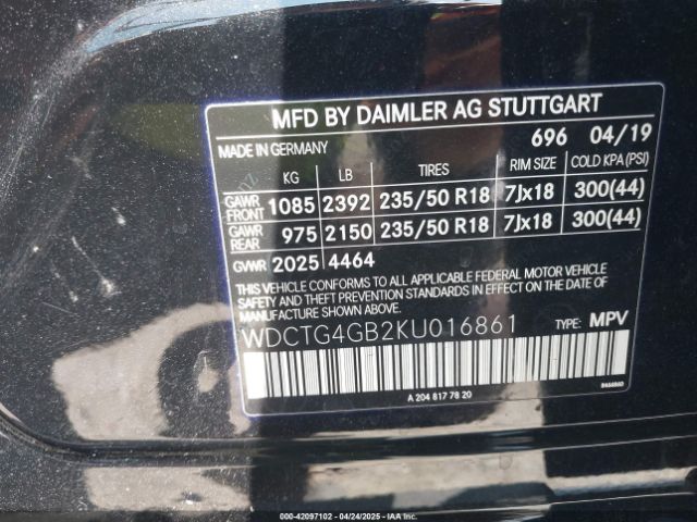 WDCTG4GB2KU016861 Mercedes-Benz Gla 250 4matic