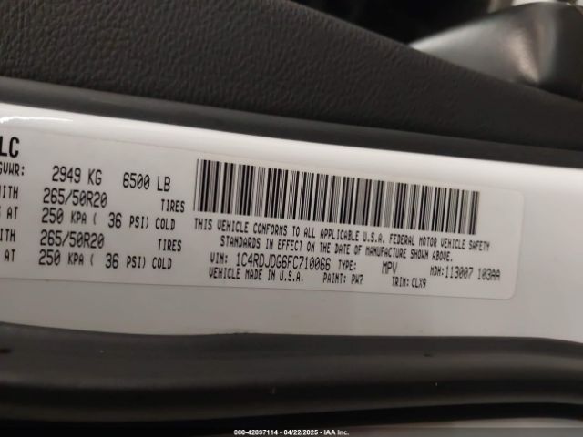 1C4RDJDG6FC710066 Dodge DURANGO LIMITED