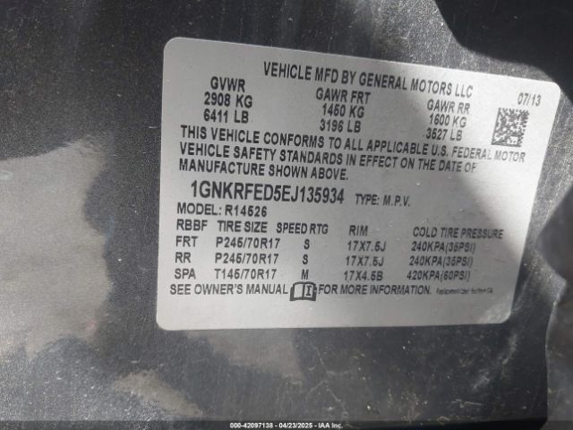 1GNKRFED5EJ135934 Chevrolet Traverse Ls