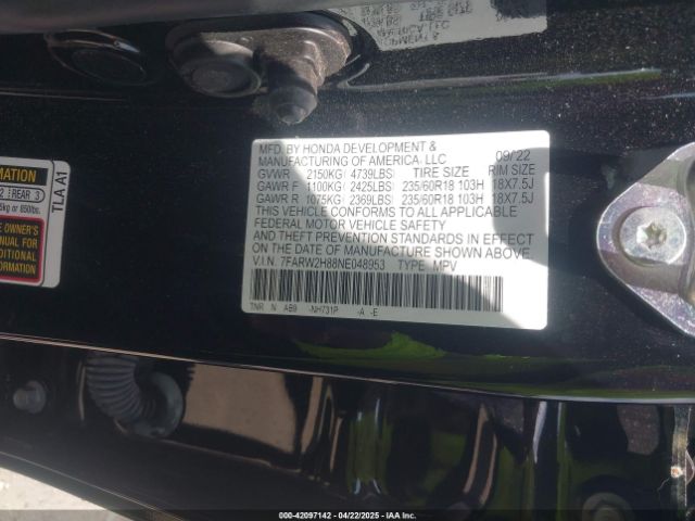 7FARW2H88NE048953 Honda Cr-v Awd Ex-l