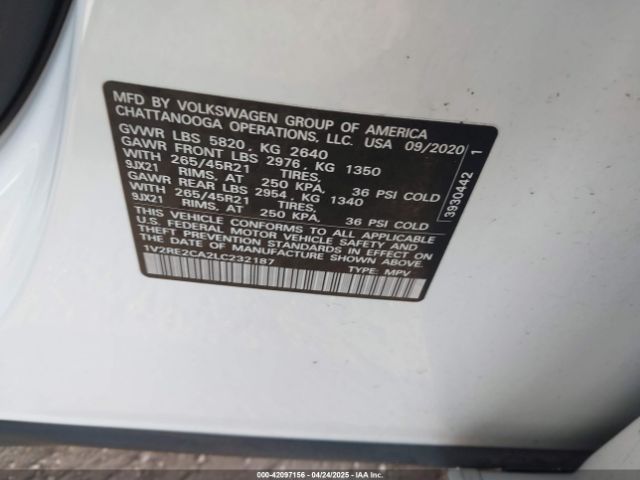 1V2RE2CA2LC232187 Volkswagen Atlas Cross Sport 3.6l V6 Sel R-line