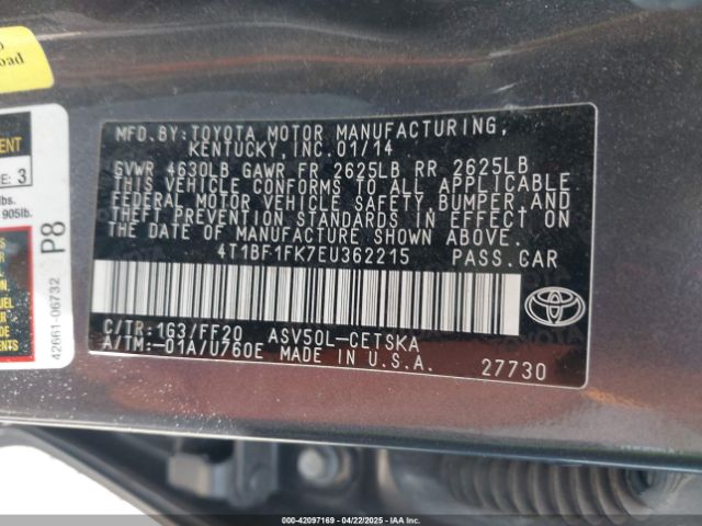 4T1BF1FK7EU362215 Toyota Camry Se Sport