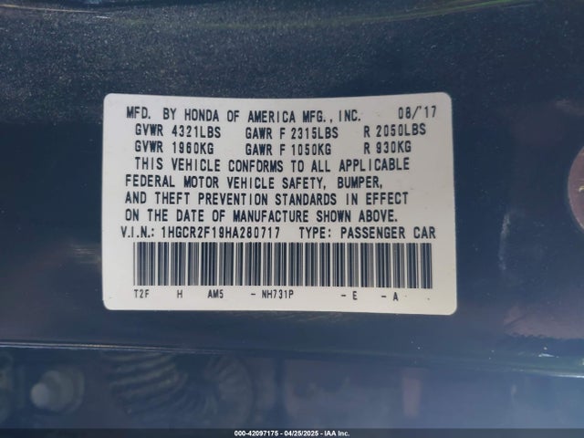 1HGCR2F19HA280717 Honda Accord Sport Se