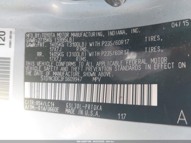 2015 TOYOTA SIENNA 5TDYK3DC3FS609947 Photo 8