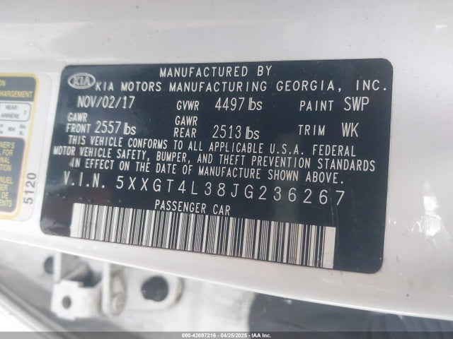 5XXGT4L38JG236267 KIA Optima Lx