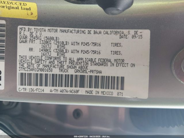 3TMCZ5AN1GM001658 Toyota Tacoma Sr5 V6