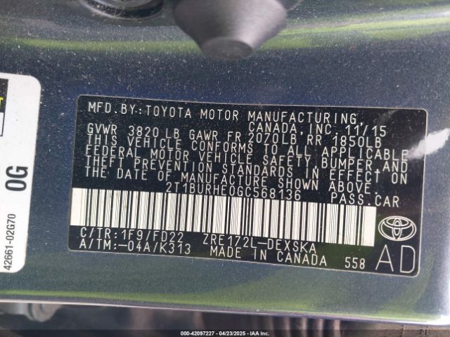 2T1BURHE0GC568136 Toyota Corolla S