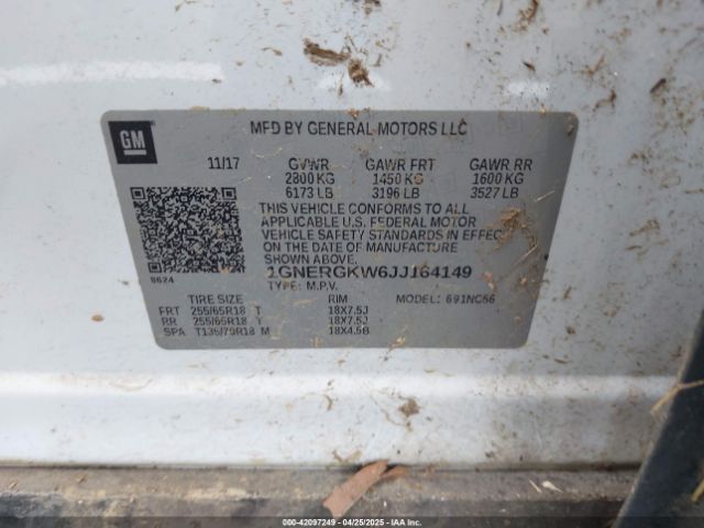 1GNERGKW6JJ164149 Chevrolet Traverse 1lt
