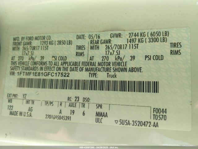 1FTMF1E81GFC17522 Ford F-150 Xl