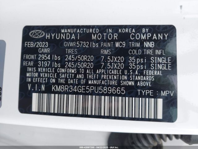 KM8R34GE5PU589665 Hyundai Palisade Xrt