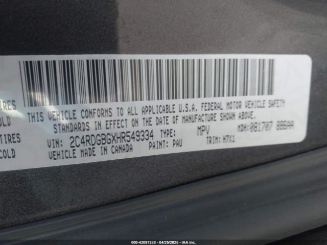 2C4RDGBGXHR549334 Dodge Grand Caravan Se