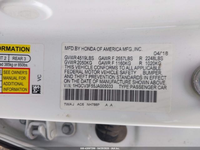 2018 HONDA ACCORD HYBRID 1HGCV3F55JA005033 Photo 8
