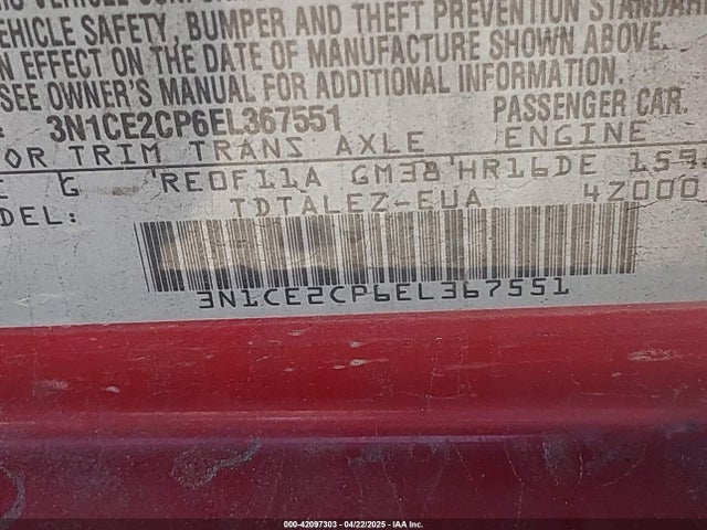3N1CE2CP6EL367551 Nissan Versa Note Sv