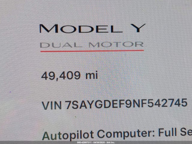 7SAYGDEF9NF542745 Tesla Model Y