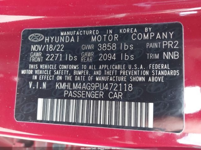 KMHLM4AG9PU472118 Hyundai ELANTRA SEL