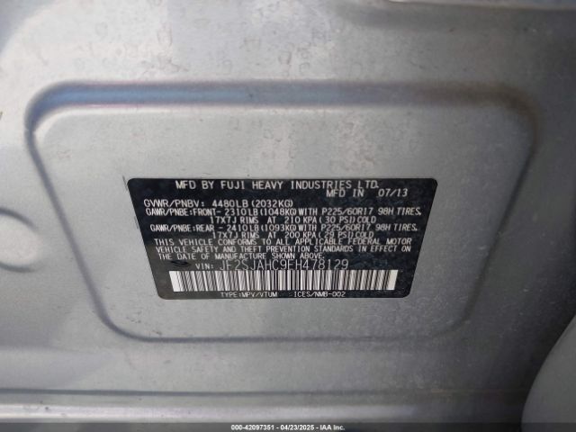 JF2SJAHC9EH478129 Subaru Forester 2.5i Limited