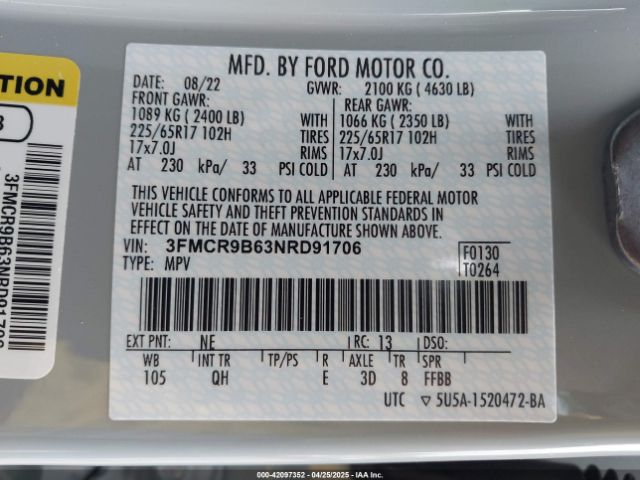 3FMCR9B63NRD91706 Ford Bronco Sport Big Bend