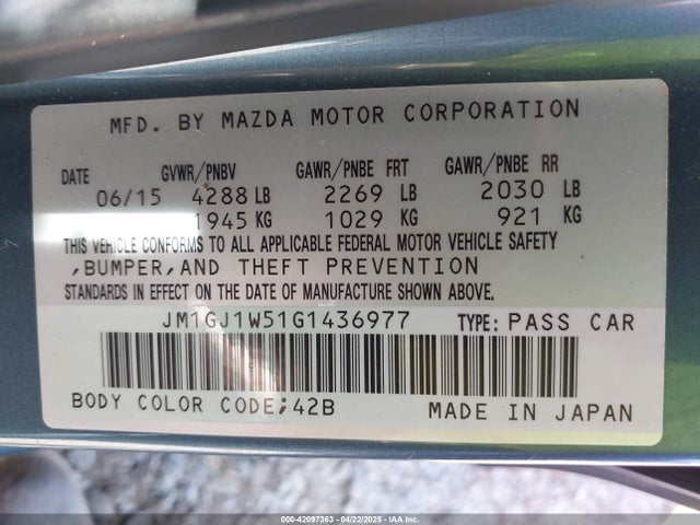 JM1GJ1W51G1436977 Mazda Mazda6 I Grand Touring